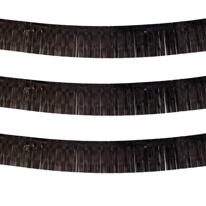 Blukey Thick 10 Feet by 15 Inch Black Foil Fringe Garland - Pack of 3 - Shiny Metallic Tinsel Banner for Parade Floats, Easter Day, Halloween, Christmas | Wall Hanging Drapes (3) - Image 1